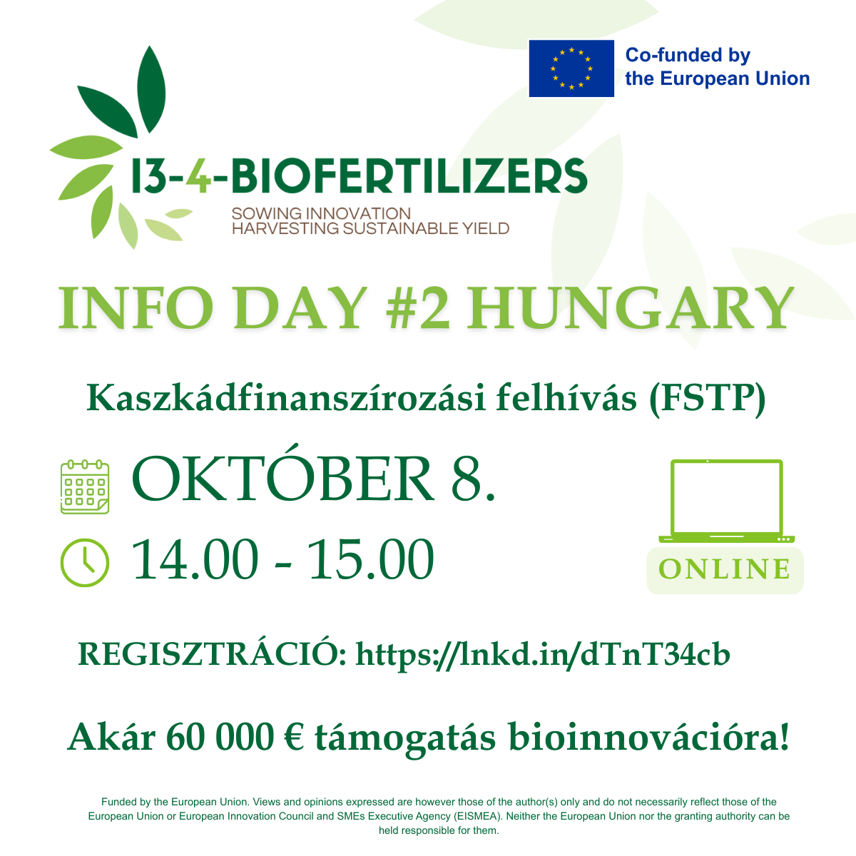 MEGHÍVÓ – Második Info Day az I3-4-BIOFERTILIZERS kaszkádfinanszírozási meghívásról
