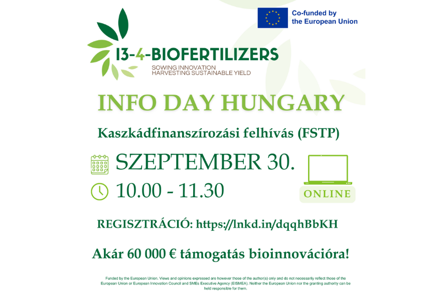 MEGHÍVÓ – Magyar nyelvű ONLINE Info Day az I3-4-BIOFERTILIZERS kaszkádfinanszírozási felhívásról!